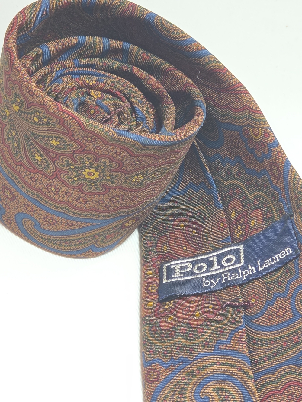 Polo by Ralph Lauren Mens 100% Silk VTG Paisley Tie in Blue and Brown Tie 3"x58"